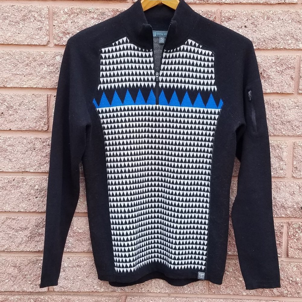 Title Nine Super Power Quarter Zip Sweater Black White Houndstooth Merino Small